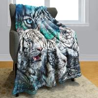 Manta De Tigre Blanco Suave Y Cálida De Poliéster Para Sofá Y Cama Estilo Americano Con Estampado De Noche Estrellada Manta Portátil Para Todas Las Estaciones - details 4