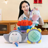 Manta Ray Plush Backpack Peluche De Ballena Y Tortuga Bolsa De Hombro De Animal Marítimo Juguete De Vida Marina Kawaii Regalos De Cumpleaños - details 1