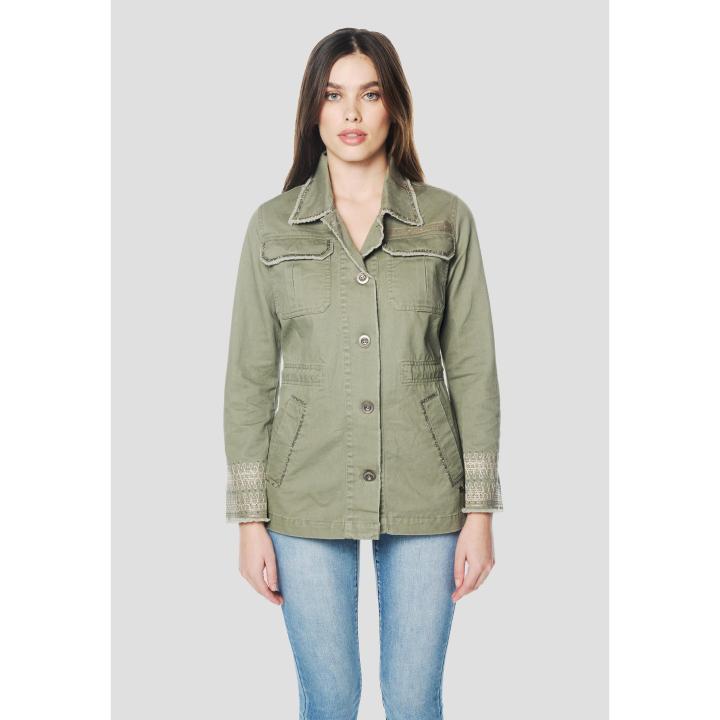 Koroshi Parka Chaqueta Mujer Kaki Algodón Brillantes Cintura Ajustable | Koroshi