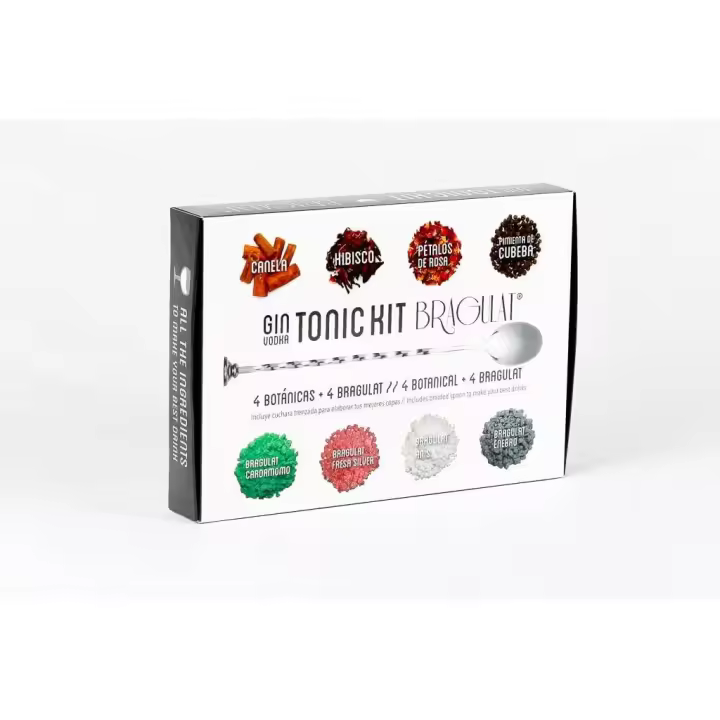 BRAGULAT KIT GIN TONIC DE 4 BOTANICOS + 4 BRAGULAT ( SABOR,COLOR Y ESPECTÁCULO EN TU COPA) CON UNA CUCHARA TRENZADA Y UNA GUIA DE PREPARACION - 1