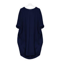 Vestido Casual De Verano Para Mujer Talla Grande Color Sólido Olor Multicolor Cuello Redondo Manga Larga Longitud Rodilla - details 8