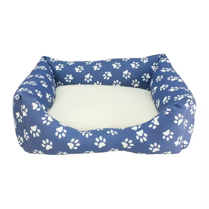 CAMA PARA PERROS - Azul oscuro, estampado de huellas, Razas pequeñas, 50x45 cm, Arquivet - 1