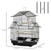 PawHut Jaula para Pájaros Pajarera Metálica con 5 Puertas 2 Comederos 2 Perchas Columpio Bandeja Extraíble y Asa de Transporte para Canarios Periquitos Negro - details 3