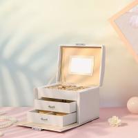 Caja joyero de 3 niveles con espejo, asa y cerradura, ideal para viajes, estilo moderno, blanco clásico o negro, perfecto como regalo - details 2