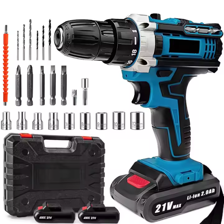 Taladro de impacto inalámbrico, destornillador eléctrico, taladro percutor de mano recargable, herramienta eléctrica, 32 destornilladores de torsión con 2 baterías - 1