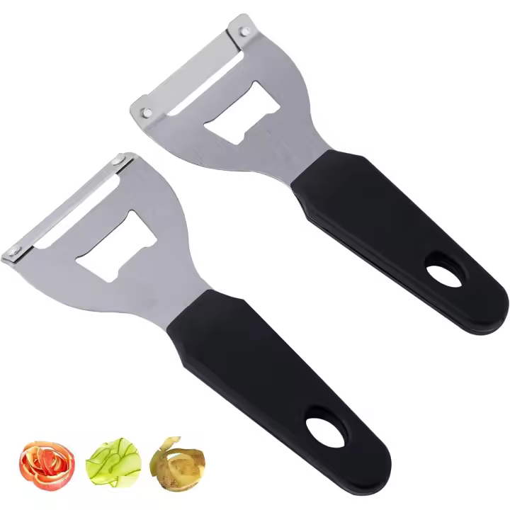 Pelador multiusos de Frutas y verduras de Maple inoxidable, 2 piezas, para Cocina, with Mango antideslizante y esmerilado duradero (Negro) - 1