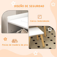 HOMCOM Juego de Mesa y Silla Infantil Mesa para Niños con Tablero de Bloques de Construcción y Rollo de Papel para Jugar Dibujar en Guardería Sala de Juegos Blanco - details 2