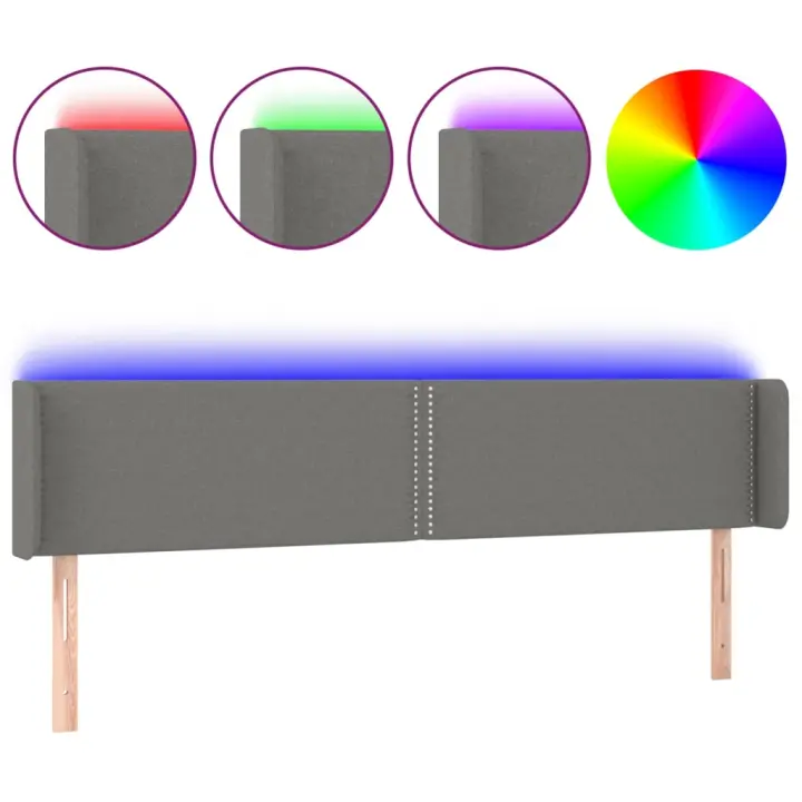 vidaXL Cabecero con LED de tela gris oscuro 203x16x78/88 cm - 1