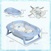 ZONEKIZ Juego de Bañera para Bebé Recién Nacido hasta 6 Años Plegable 40L con Cojín Almohadillas Antideslizantes Orificio de Drenaje y Agujero de Ducha 83x48x23,5 cm Azul - details 2