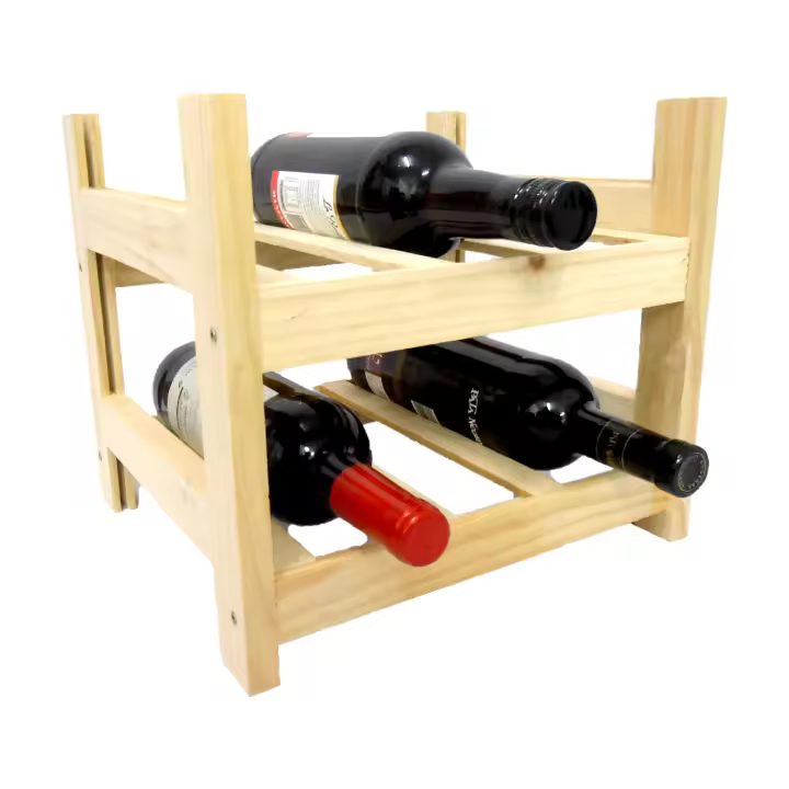 Bricoexpo Botellero de Madera de Pino Apilable en Color Natural para 6 Botellas y con 2 Niveles de Altura - 1