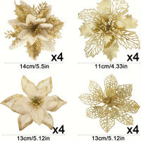 8/16Pcs/set Flores De Navidad Con Brillo Decoraciones De Árbol De Navidad Para El Hogar Flores Artificiales Xmas Adornos Decoración De Año Nuevo - details 1