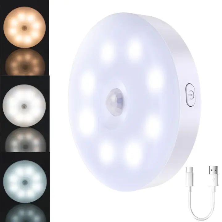 Lámpara Nocturna LED Con Sensor De Movimiento PIR Luz De Armario Cocina Escalera Luz De Armario Inalámbrica Recargable USB - 1