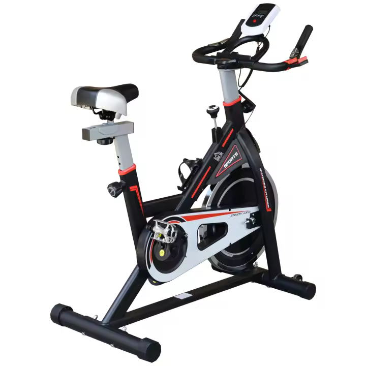 HOMCOM Bicicleta Estática Resistencia Ajustable Bicicleta Fitness con Volante Inercia 8 kg Pantalla LCD Sillín y Manillar Ajustables Soporte para Tableta 103x48x115 cm - 1