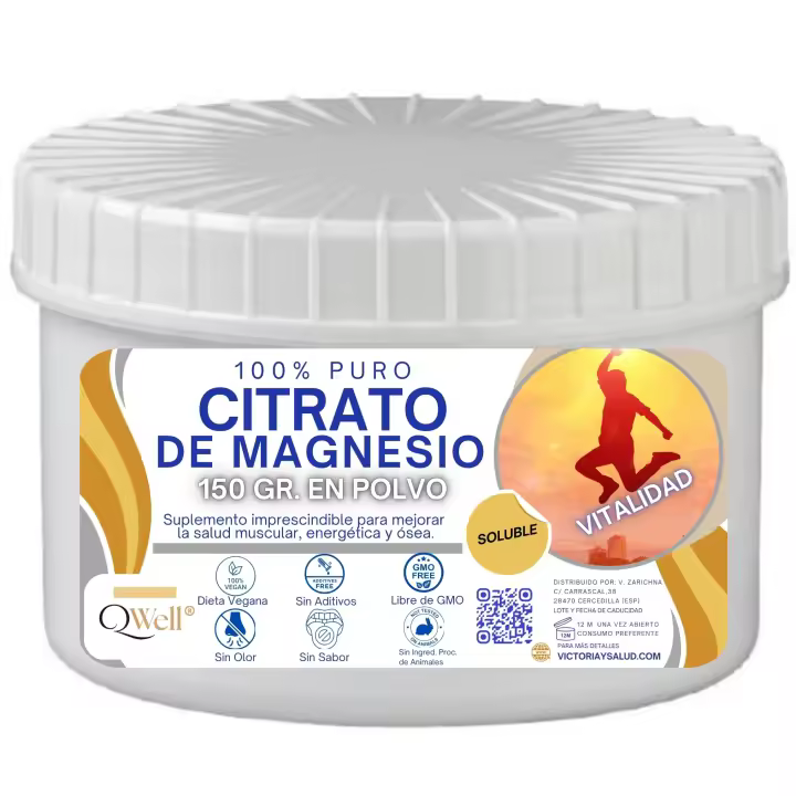 Citrato de Magnesio Anhidro QWell® 150 gr. | Suplemento de Magnesio Puro, Apto para Veganos y Vegetarianos | Complemento Alimenticio Presentado en Polvo | 50 Tomas (4 gr/dia) a 100 Tomas (2 gr/día) - 1