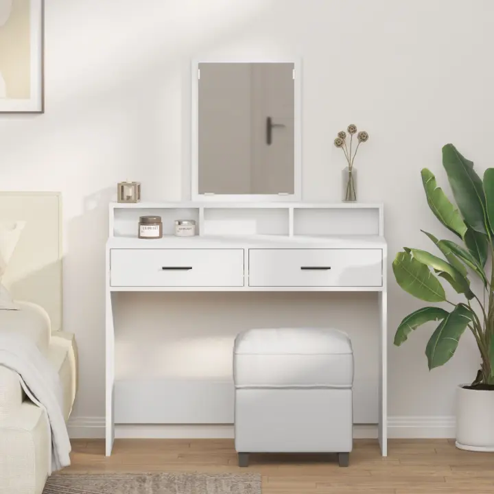 Mesita de tocador vidaXL blanca con cajones 100x41x140 cm - 1