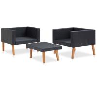 vidaXL Set de muebles de jardín 3 pzas y cojines ratán sintético negro - details 2