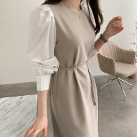Vestido Wrap Vintage REALEFT Para Mujer Con Cinturón Manga Larga Cuello Redondo Adecuado Para Oficina Estilo Elegante Talla Regular Longitud De Pierna - details 4