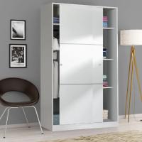 Meimon Armario de 2 puertas correderas con diseño moderno en blanco brillo, equipado con barra de colgar aluminio extraíble, guías ABS para puertas, soportes metálicos para estantes, tiradores ABS, molduras adhesivas gris mate aluminio - details 1