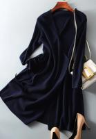 Vestido De Mujer Otoño Invierno Suéter Elegante Abrazado a La Cintura V-cuello A-Line Midi De Poliéster Tratamiento De Corte De Trenza Elegante Ropa Oficina Lady - details 6