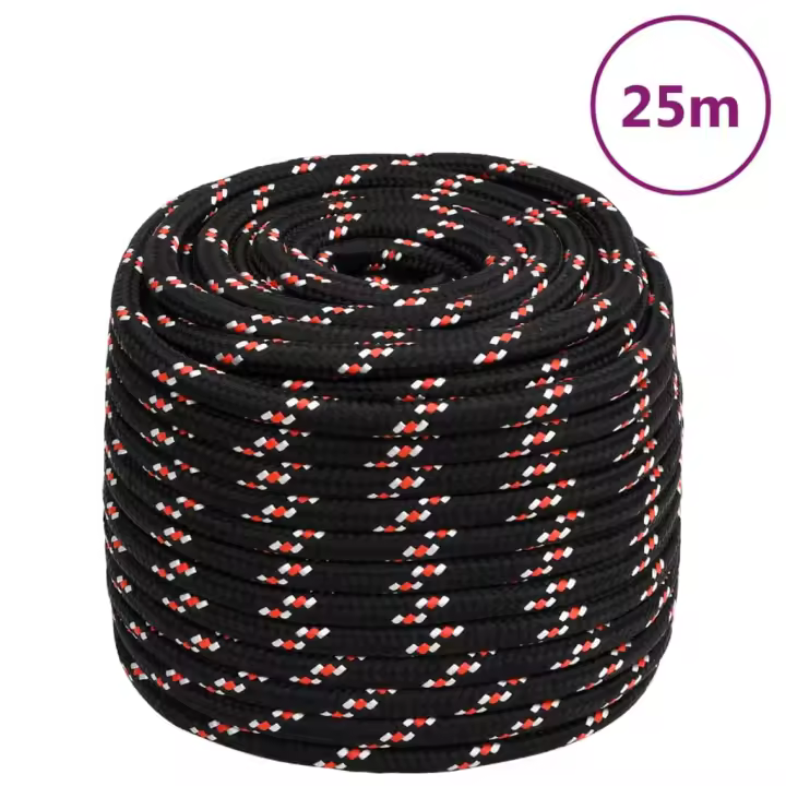 vidaXL Cuerda de barco polipropileno negra 16 mm 25 m - 1