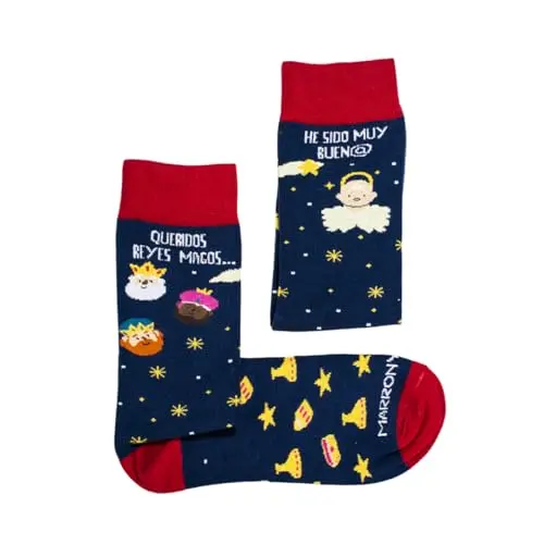 MARRON Y NEGRO - Calcetines Reyes Magos - Fabricado en España - Perfectos para Regalos - Divertido - 80% algodón - Navidad - Unisex (FR/ES, Números, 35, 40, Regular, Regular, Estándar, Multicolor) - 1