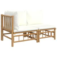 vidaXL Set de muebles de jardín 2 piezas bambú con cojines Crema, Gris oscuro, Conjunto Terraza Muebles Jardín Exterior Juego de Muebles de jardín Mueble Jardín Exterior Muebles de Salon Exterior - details 1