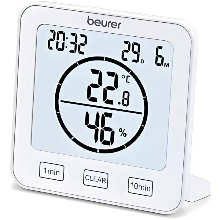 Beurer HM 22 Termómetro Higrómetro Digital - Control de Climatización - Medición de Temperatura y Humedad - Temporizador Programable - Blanco - 1