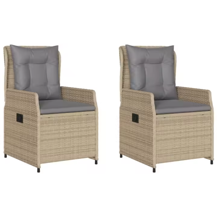 vidaXL Sillones reclinables de jardín 2 uds ratán sintético beige - 1