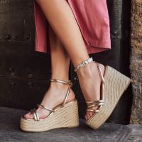 Sandalias mujer cuñas dorado oro plataforma cuña ajuste hebilla planta del pie acolchada mujer comodos y ligeros tendencia 2025  buonarotti - details 0