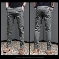 Pantalones Casuales Para Hombre Primavera Verano Algodón 97.8% Elásticos Moda Coreana Ajustados Gris Negro Caqui Pantalones De Cintura Media - details 12