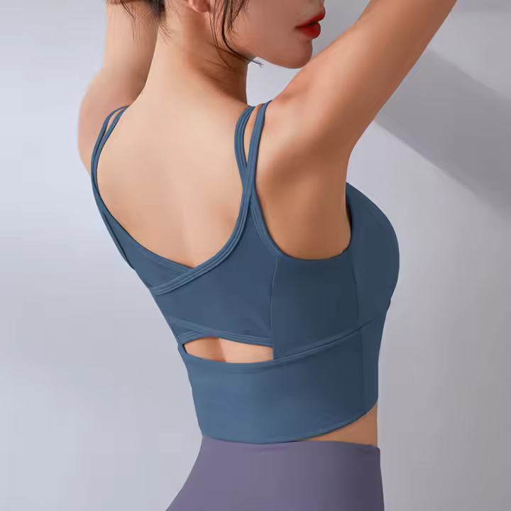 Sujetador deportivo de yoga con espalda cruzada, a prueba de golpes, fruncido, moldeador, deportivo, fitness, hombros finos - 1