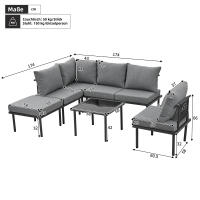 Juego de tumbonas de Jardín con Armado de Hierro galvanizado, juego de 6, juego de muebles de Jardín de Cuerda, Patos regulables, tablero de Cristal Liso, incl. Todos Los cojines de asiento y almohadones, beige/Gris - details 1