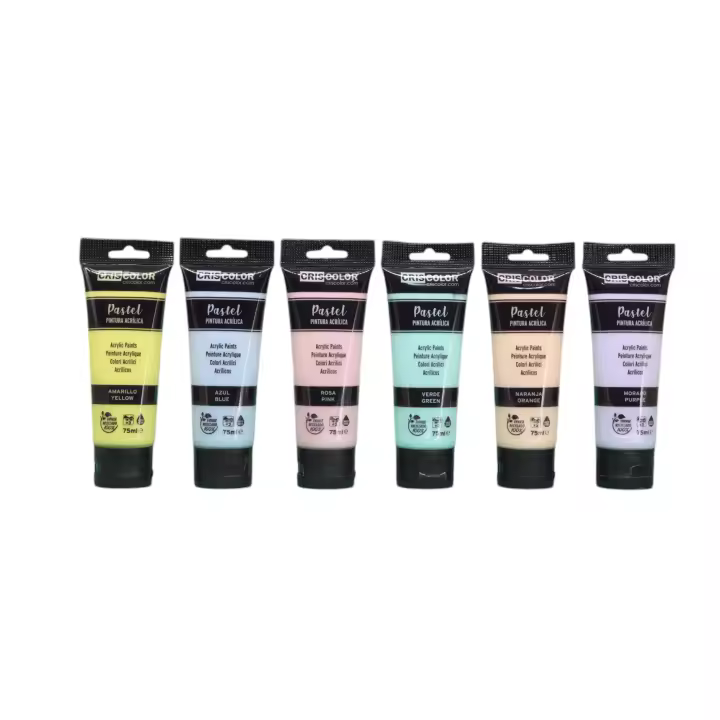 Criscolor  Pack de 6 Pintura Acrílica 75 ml. Manualidades, No tóxica, Conjunto de Pintura Acrílica para Artistas Principiantes Niños Manualidades Lienzo Madera Cerámica Tela - 1