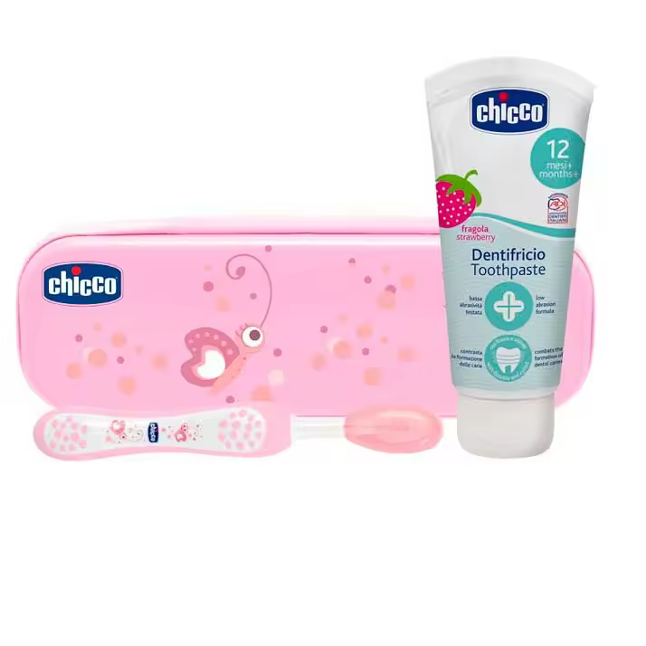 Chicco Set Rosa Cepillo Y Pasta Con Flúor 6M+ - 1
