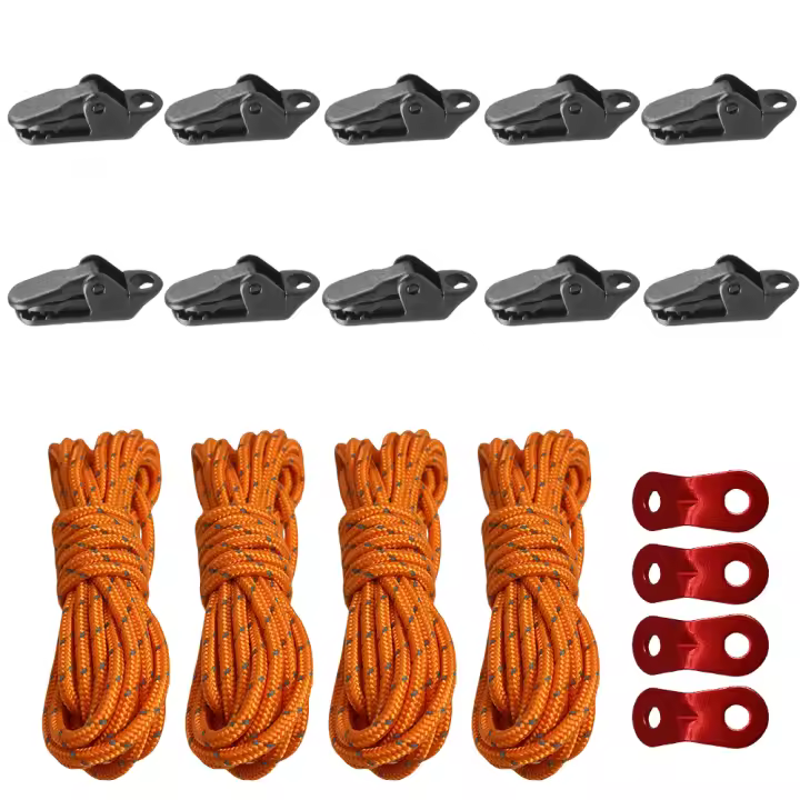 10 Pcs Abrazaderas De Toldo Clips De Tela Para Acampar Y Supervivencia Con 4 Pcs De Cuerda De Viento De 4 M Abrazaderas De Ganchillo Para Estirar El Toldo - 1