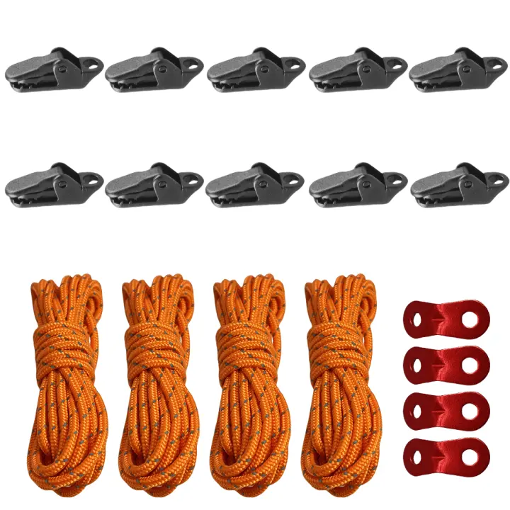 10 Pcs Abrazaderas De Toldo Clips De Tela Para Acampar Y Supervivencia Con 4 Pcs De Cuerda De Viento De 4 M Abrazaderas De Ganchillo Para Estirar El Toldo - 1