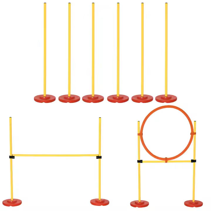 PawHut Equipo de Entrenamiento de Agilidad para Perros de 3 piezas Set de Agilidad con Obstáculos de Salto Aro Valla de Altura Ajustable y Bolsa de Transporte Amarillo - 1