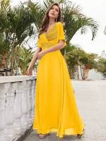 Vestido De Novia Sastre Unithorse Elegante Con Encaje Y Mariposa En Manga Chiffon Para Damas De Honor V-Neck Largo Al Piso - details 23