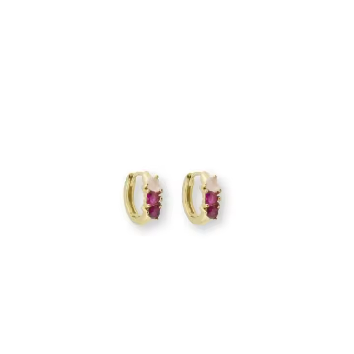 Aretes de Aro Dorados con Corazones, 11 mm, Piedras Rosa y Blanca, Ref: CHP153754C - 1