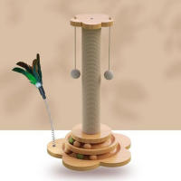 Juguete Para Gatos De Madera Sólida Rueda Giratoria Divertida Con Bolas De Paja Y Tablero De Rasguño Duradero De Sisal Suministros Para Gatos Columna De Agarre - details 6
