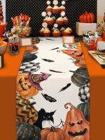 Corredor De Mesa De Lino Para Fiesta De Halloween Decoración Feliz Halloween Para Hogar Y Niños Tratamiento O Trato Calabaza Murciélago Fiesta De Horror Suministros - details 0