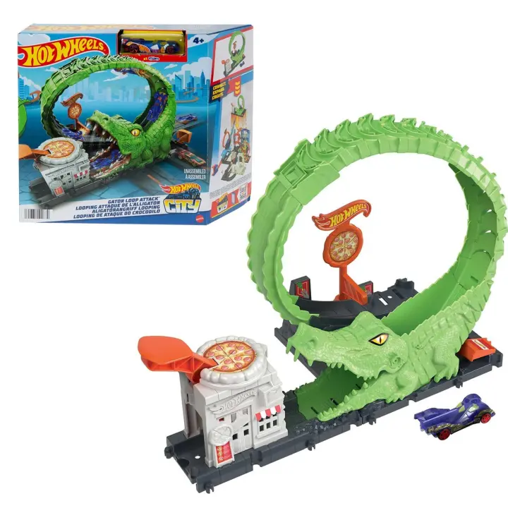 Hot Wheels City Ataque del cocodrilo Pista para coches de juguete con lanzador y 1 vehículo. +4 años (Mattel HKX39) - 1