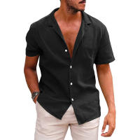 Camiseta de manga corta de lino de verano para hombre, talla grande, sudadera holgada, cárdigan con botones de color liso, camisa de algodón y lino para hombre - details 3