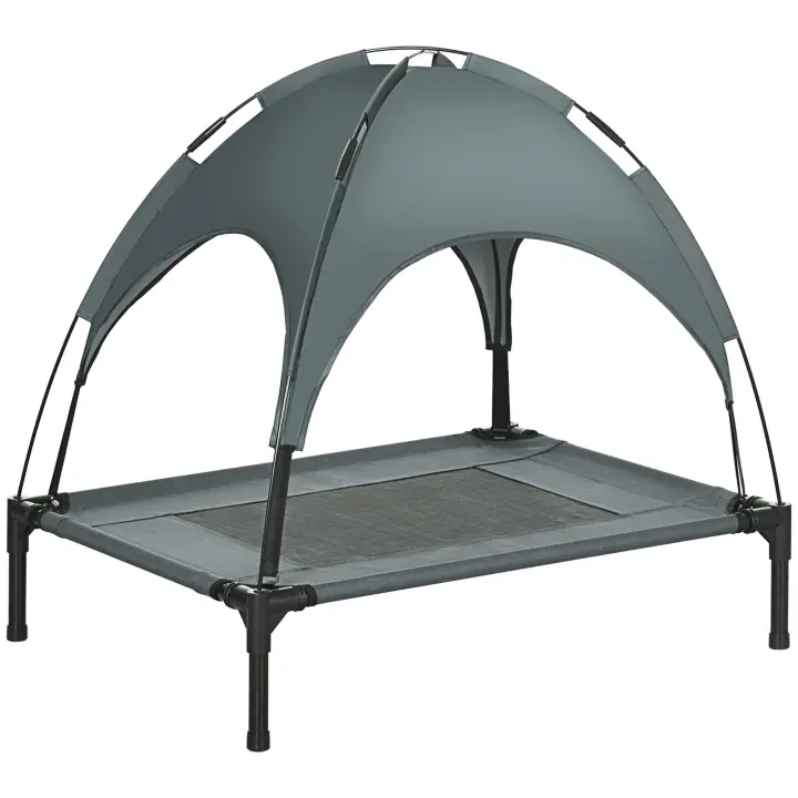 PawHut Cama Elevada para Mascotas Portátil con Toldo Extraíble Tela Transpirable al Aire Libre para Interior y Exterior 76x61x73 cm - 1