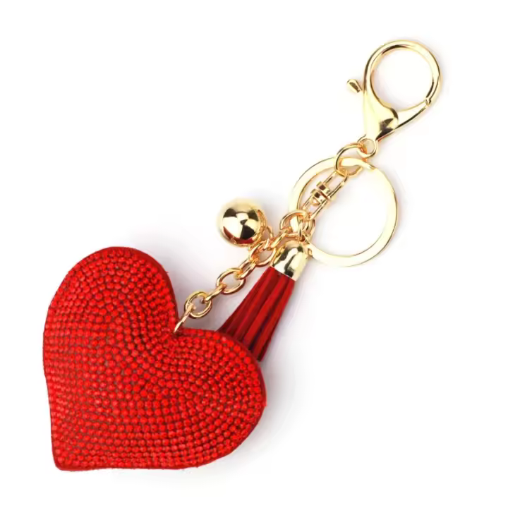 Llavero De Corazón Con Rhinestone Y Cristales Para Mujer Llavero De Dedo Con Correa De Cristal Para Bolso Y Cartera Regalo Decorativo De Zinc Alloy - 1