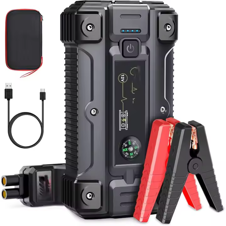BRPOM M501 Powerbank - 2025 Batería de arranque (5000 A, corriente máxima de 26800 mAh, con pantalla LCD (para todos los motores de gasolina o motores diesel de 10,0 L), dispositivo de arranque portátil con - 1