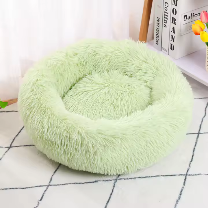 Cama relajante para perros y gatos: cama redonda de 50 cm de felpa esponjosa para cachorros y gatitos, antiansiedad, con base antideslizante y lavable. - 1
