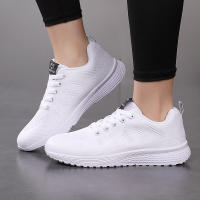 Zapatos De Mujer Transpirables Casual Para Caminar Tenis Feminino Con Cordones Suela Plana En Colores Rosa Blanco Material Superior De Malla - details 7