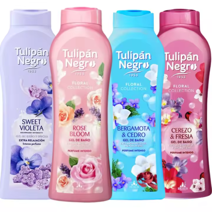 Pack de 4 geles de ducha tulipán negro – pack floral. increíble aroma, hidratación para la piel, ideal para regalo. producto fabricado por briseis en españa pack de 4 geles de ducha tulipán negro - 1