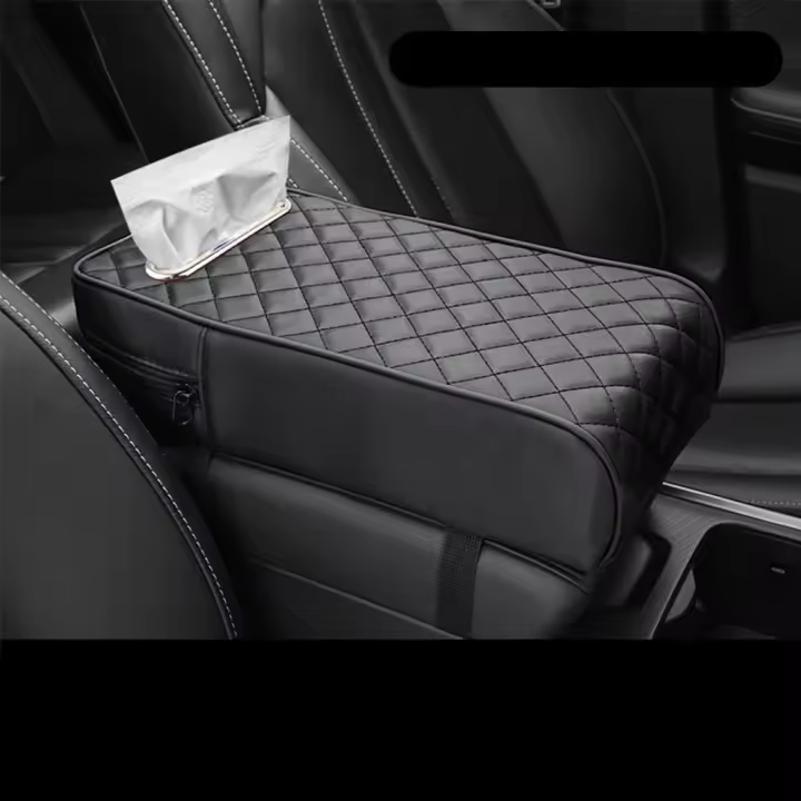 Cubierta De Reposabrazos De Coche En Cuero Con Almacenamiento De Pañuelos Espesorado Con Memoria De Forma Universal Auto Center Armrest Pad - 1